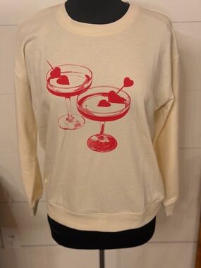 Francesca's Collections Cream Crewneck with Red Cocktail Graphic